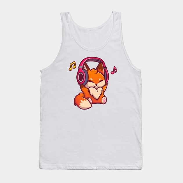 Cute Fox Listening Music With Headphone Tank Top by Catalyst Labs